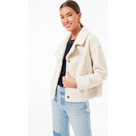 NWT Marine Layer Quebec Sherpa Jacket Womens L Antique White Snap Button Coat - Picture 1 of 13
